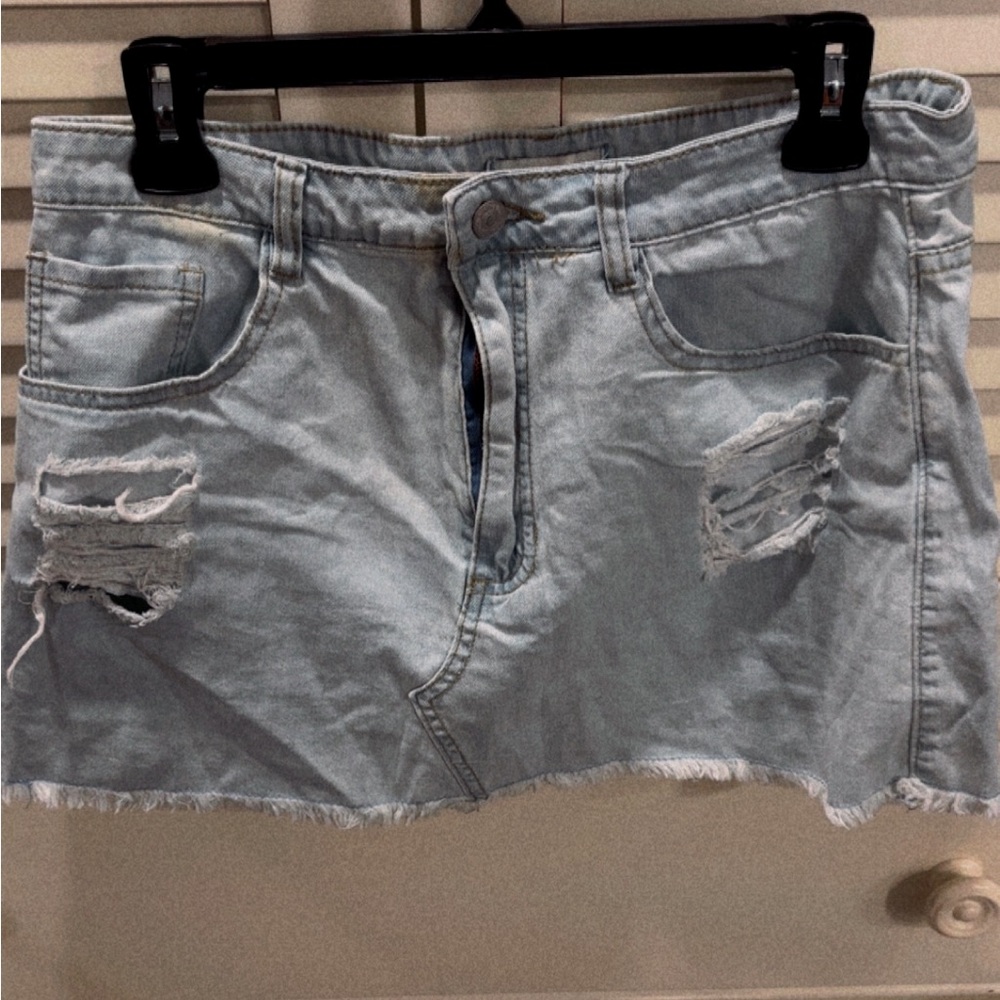 Light Blue Forever 21 Distressed Denim Skirt